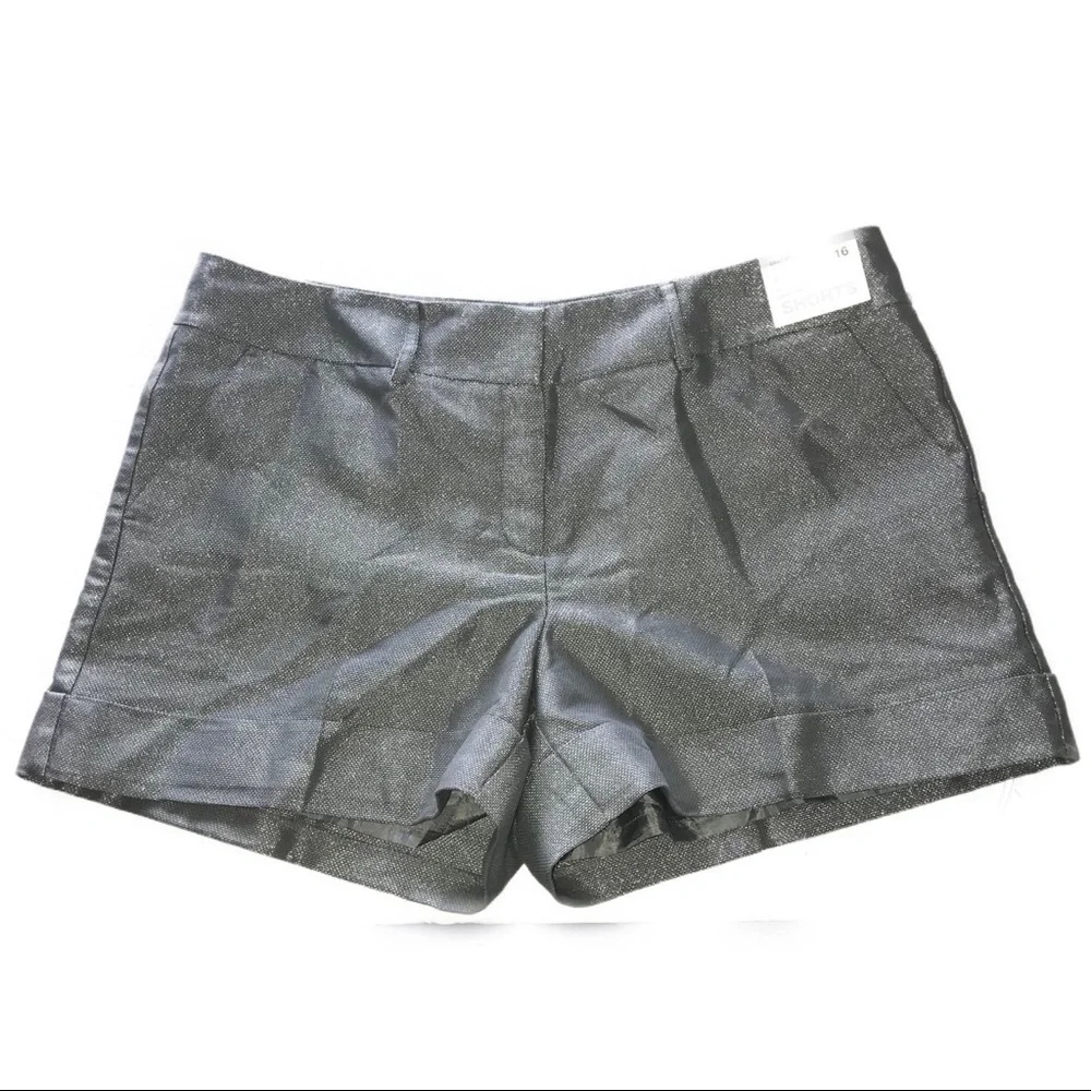 NWT New York & Company Gramercy Gray Silver Glitter Summer Shorts 16*